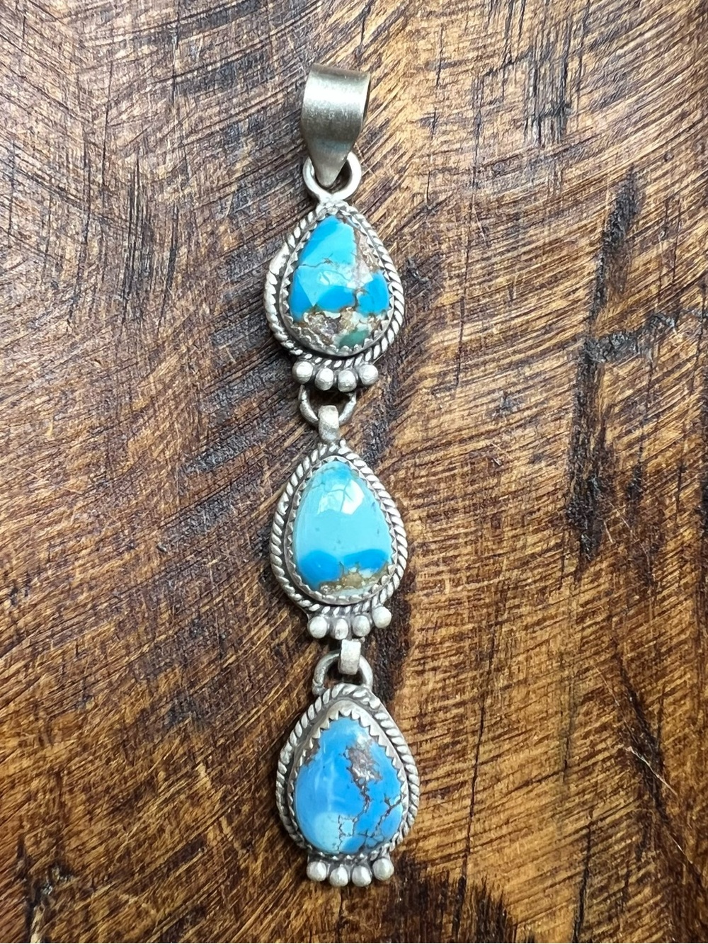 Sterling Silver Golden Hills Turquoise Triple Drop Pendant Southwestern